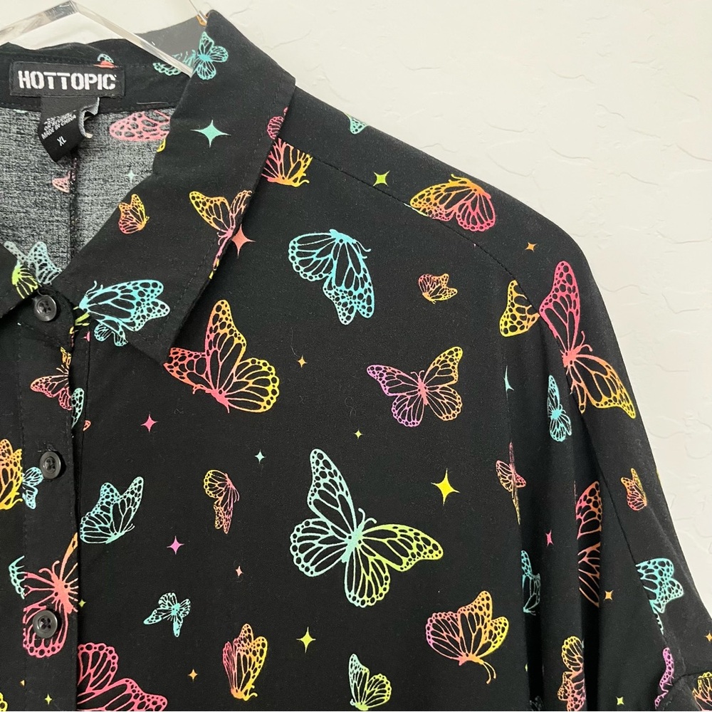 Hot Topic Butterfly Print Button-Up Shirt Black XL - Picture 6 of 10